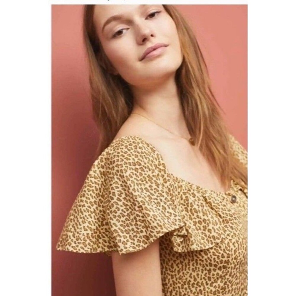 Anthropologie Bolano Leopard Midi Dress Flutter Sleeve Button Front Size 22 - Picture 8 of 8